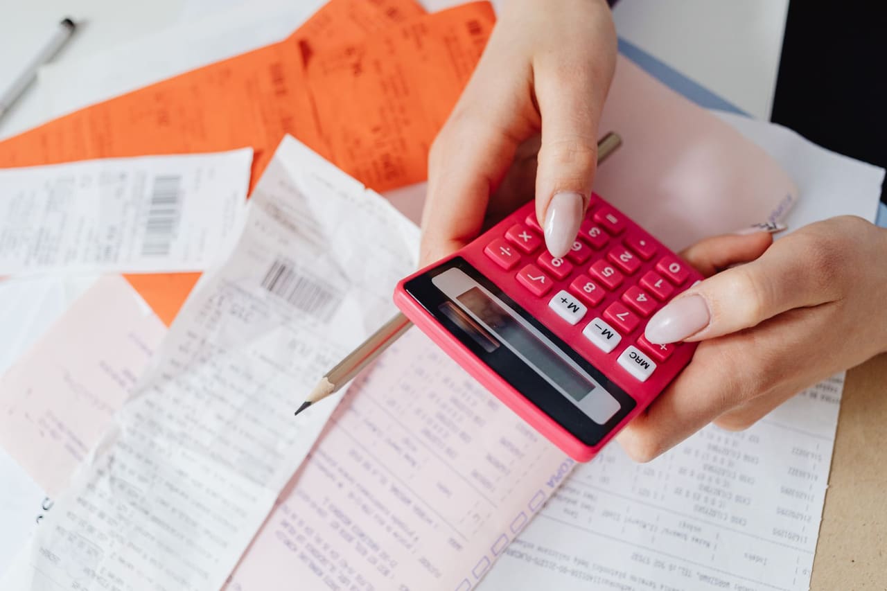 Working through receipts with a calculator