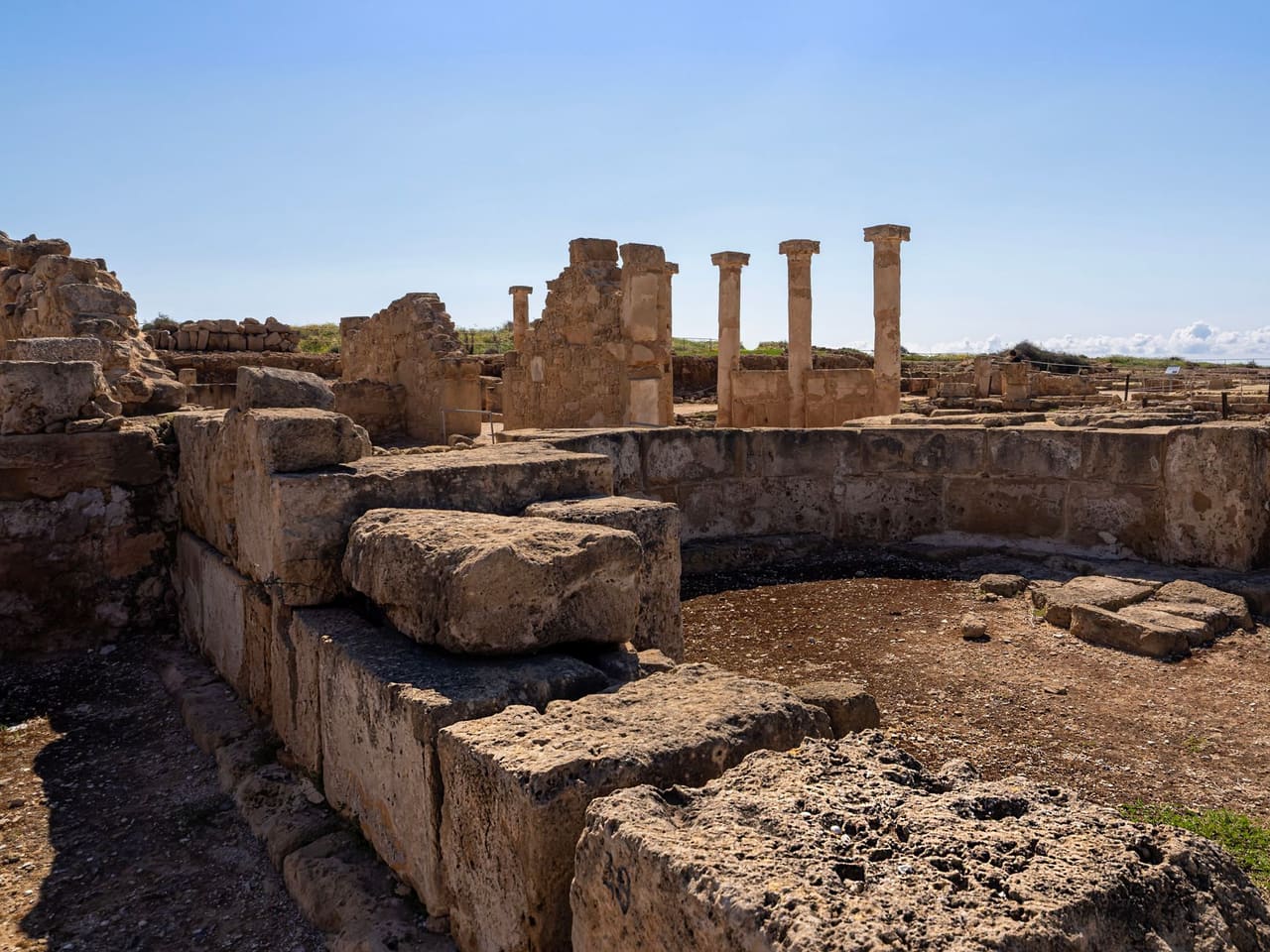 Standing columns and stone remains at an ancient site